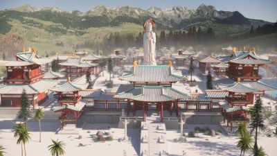 中式观音寺庙建筑 唐代古建群落 雪景宫殿 古城影视基地